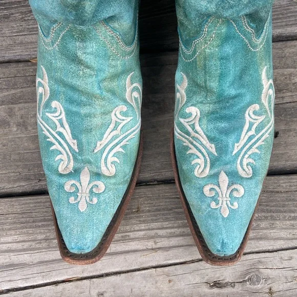 Corral Boots Turquoise Blue Leather Cortez Western Cowboy Boots Women's Size 10 - Picture 6 of 15